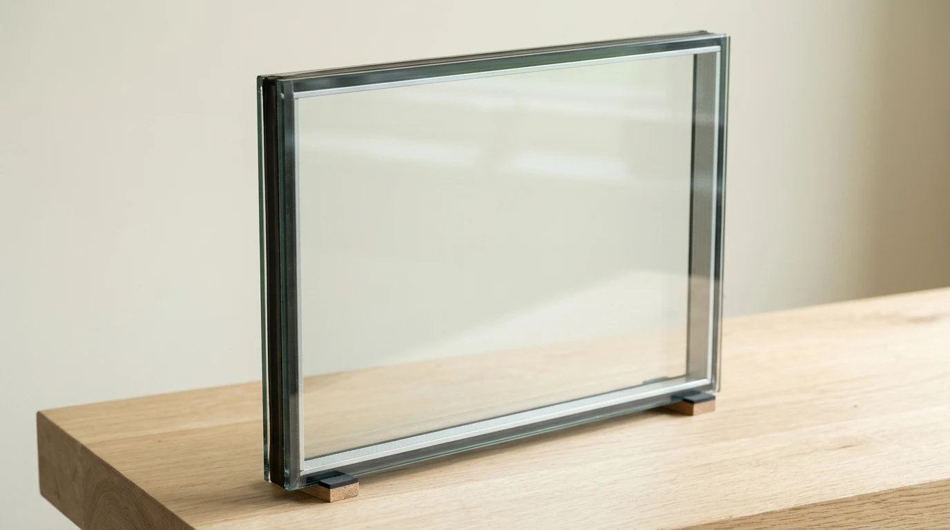 Double-glazed sealed unit showing two panes and an aluminium perimeter spacer