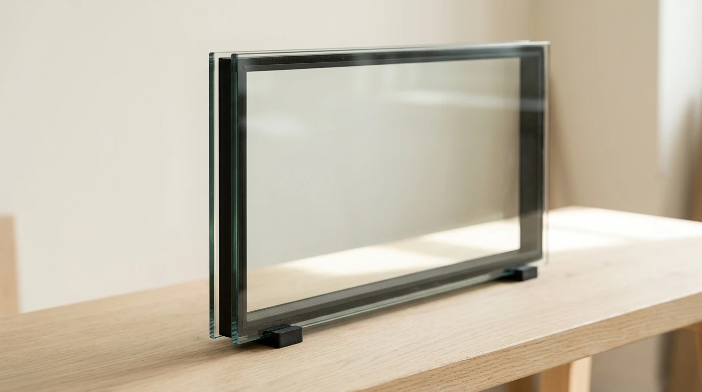 Double-glazed sealed unit showing two panes and a dark perimeter spacer