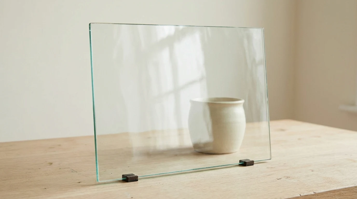 Drawn restoration glass with irregular waviness in the reflected window