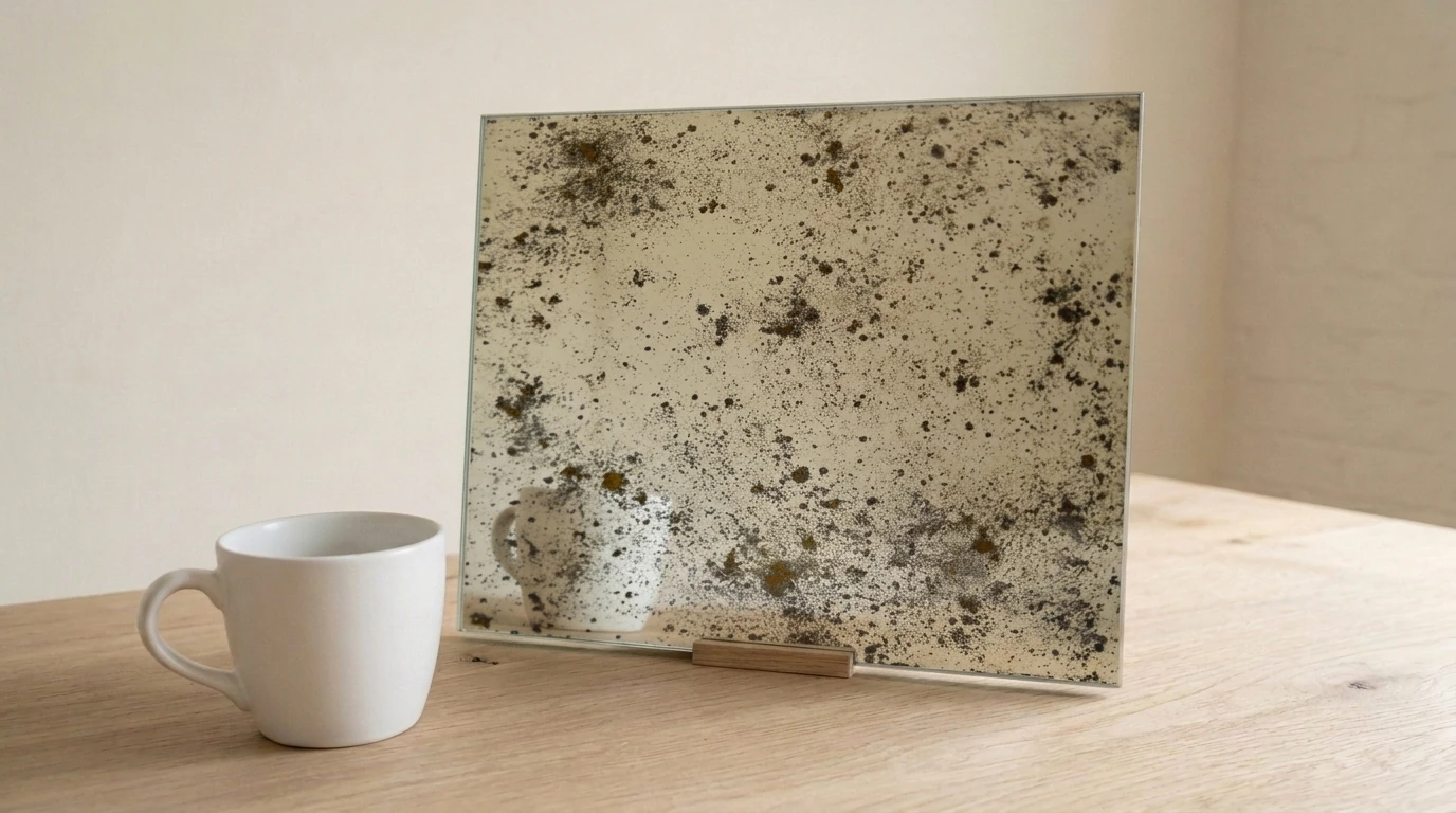 Aurelia Light Toughenable Antique Mirror on Silver with the white reference cup