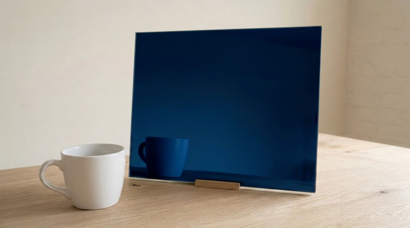 Blue Tinted Mirror with the white reference cup