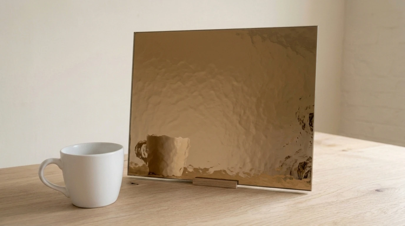 Bronze Cathedral Laminated Mirror with the white reference cup