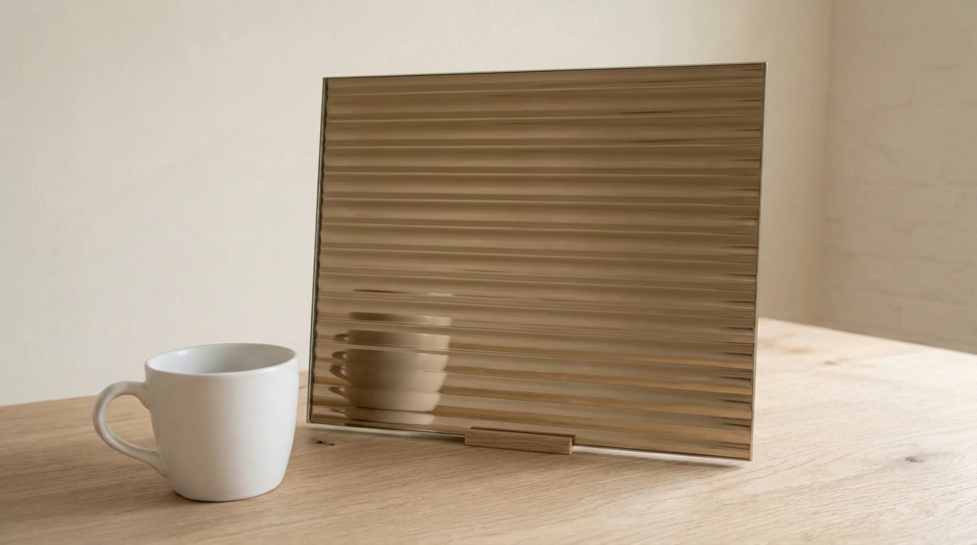 Bronze Reeded Laminated Mirror with the white reference cup