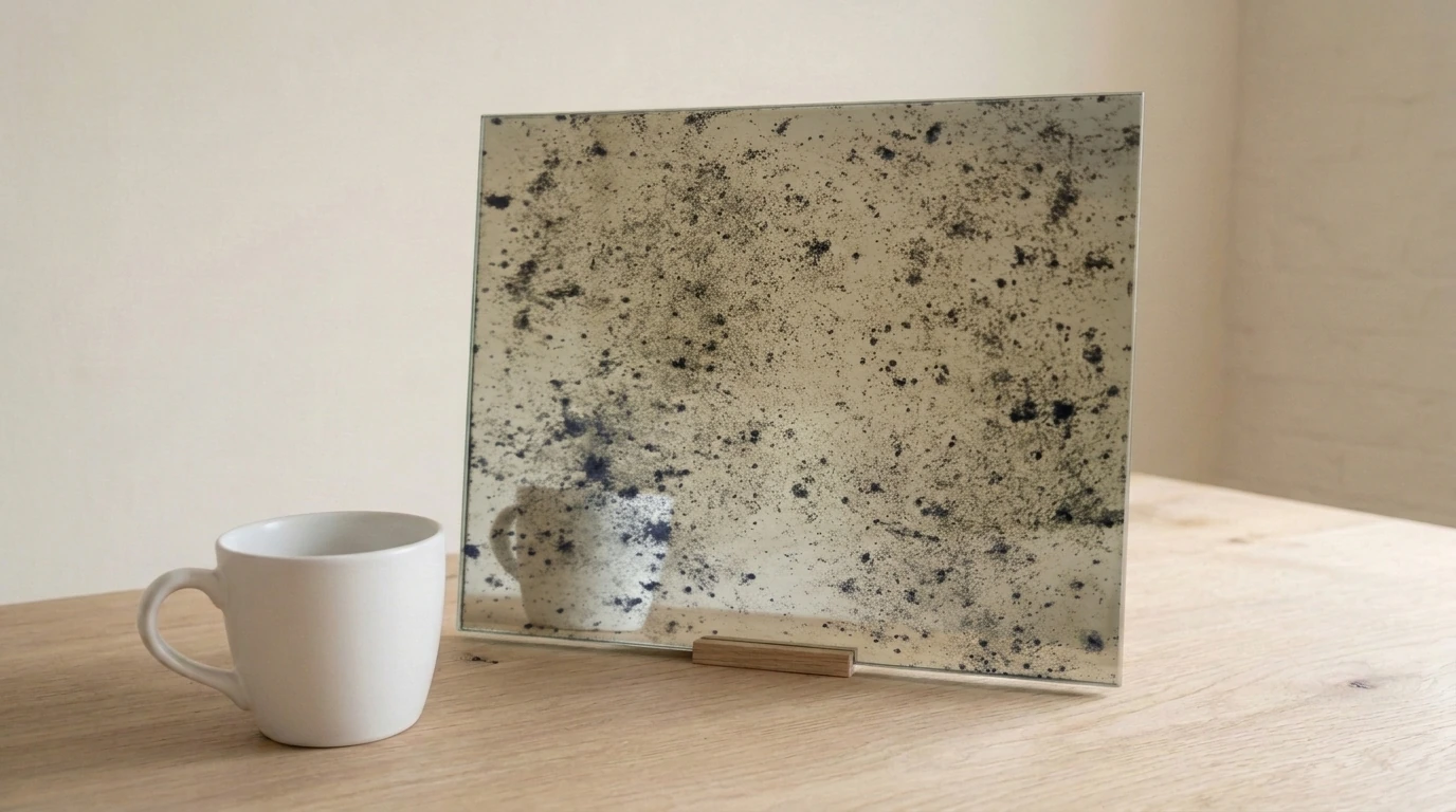Caligo Light Toughenable Antique Mirror on Silver with the white reference cup
