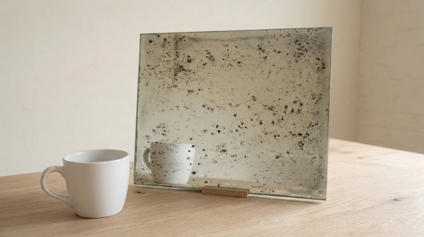 Caligo Sparse Toughenable Antique Mirror on Silver with the white reference cup