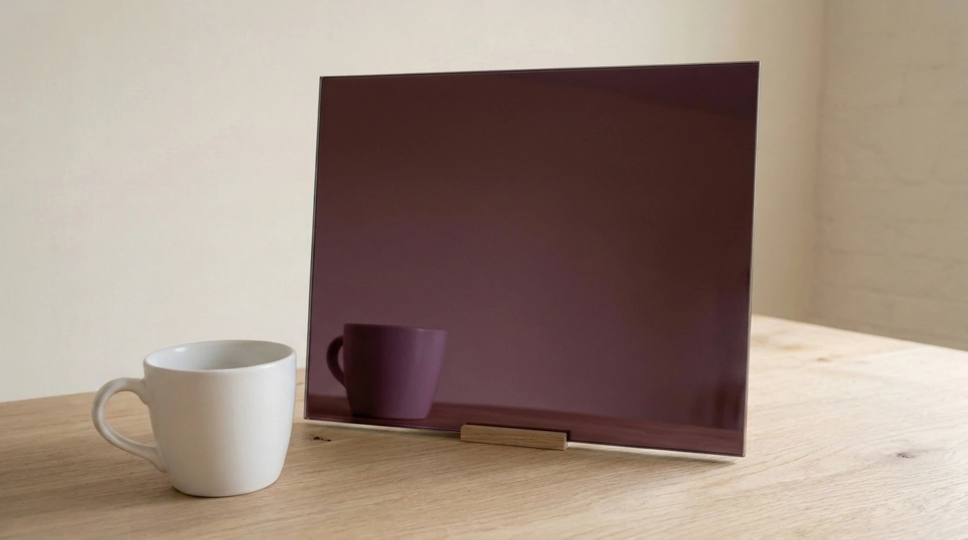 Colour reflect: Bespoke Toughened Mirror with the white reference cup