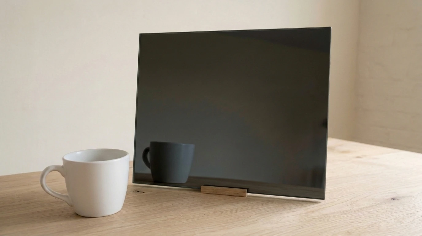 Colour reflect: Black Toughened Mirror with the white reference cup