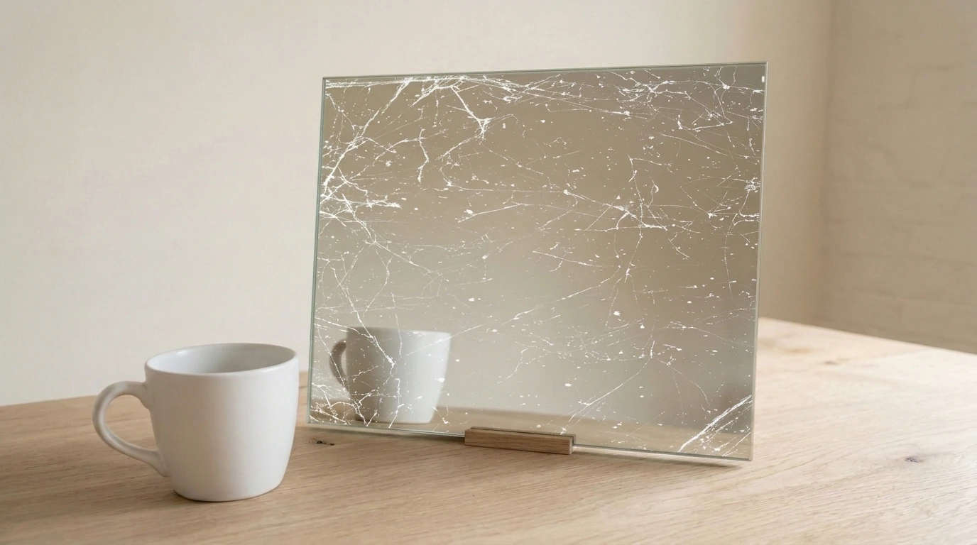 Colour reflect: Silver Toughened Mirror with White Cobweb with the white reference cup
