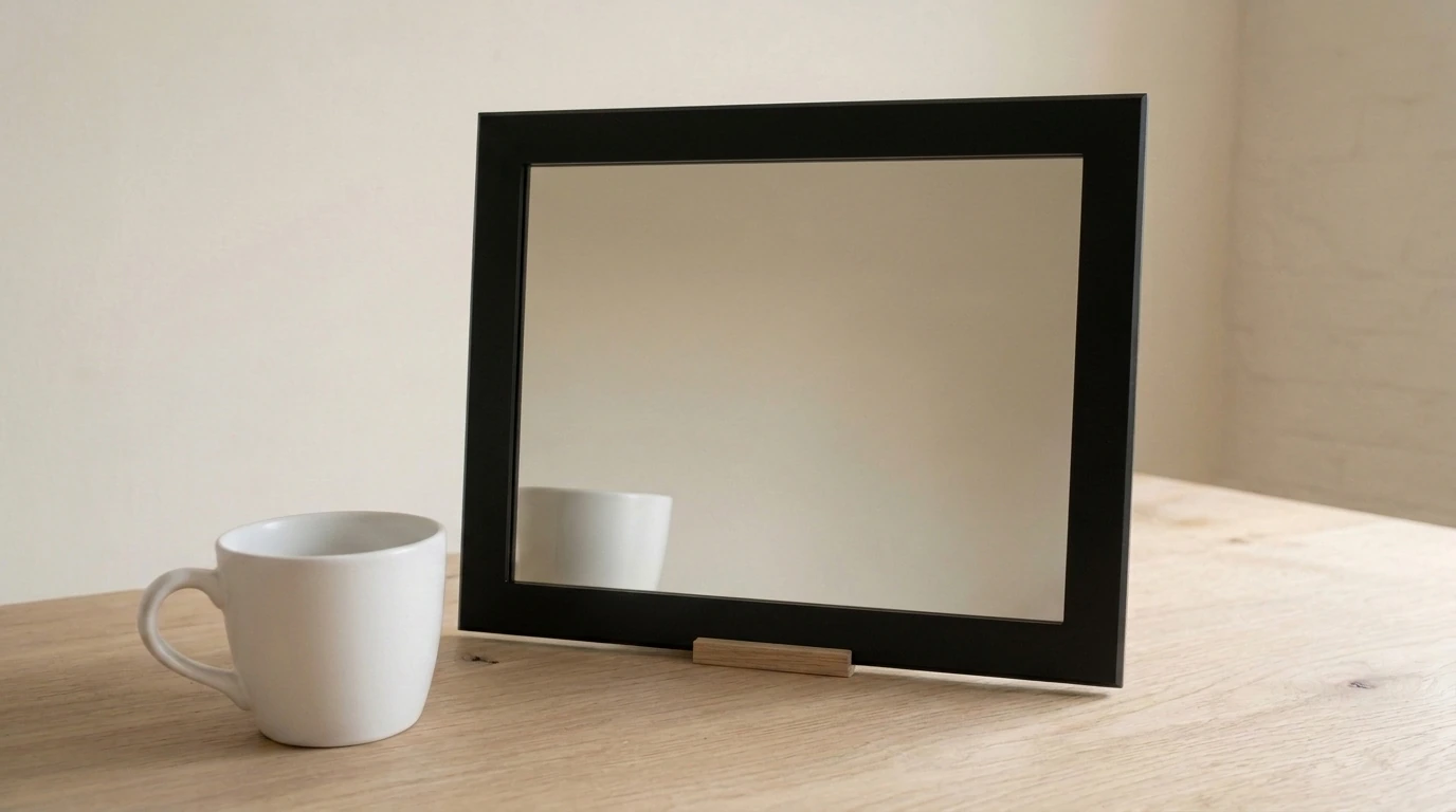 Framed Mirror with the white reference cup