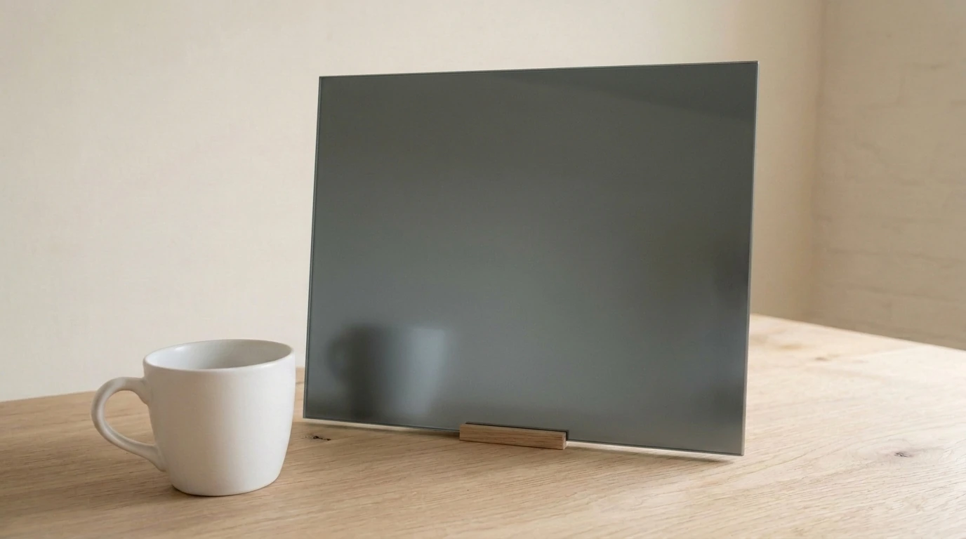 Grey Satin Mirror with the white reference cup