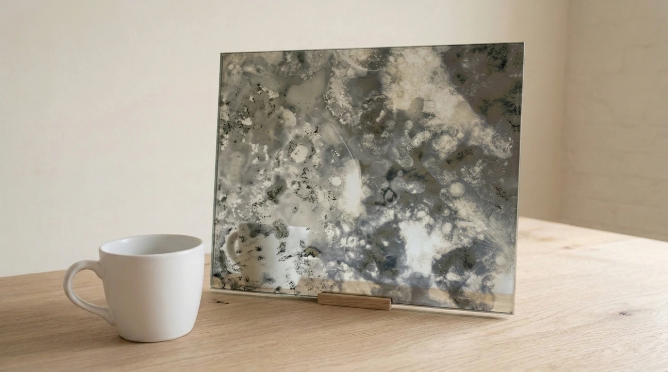 Nebula Antique Mirror on Grey with the white reference cup