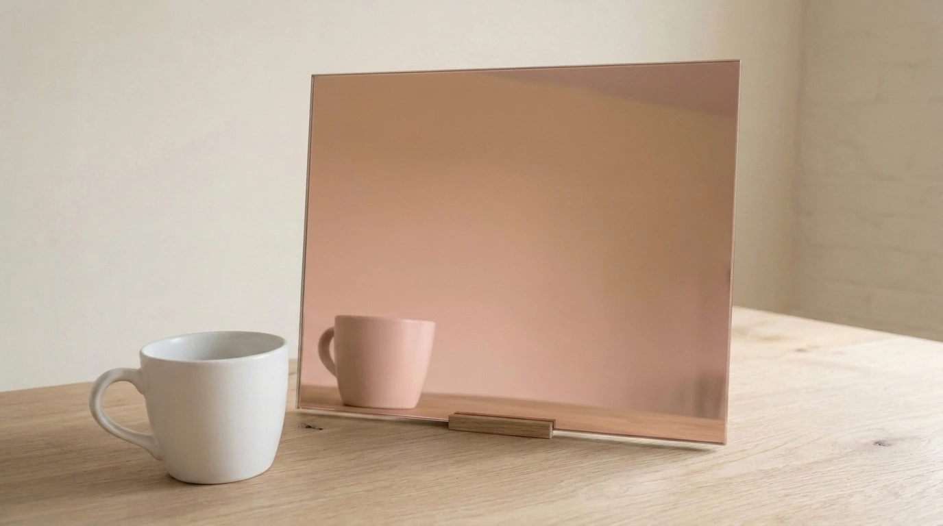 Rose Gold Tinted Mirror with the white reference cup