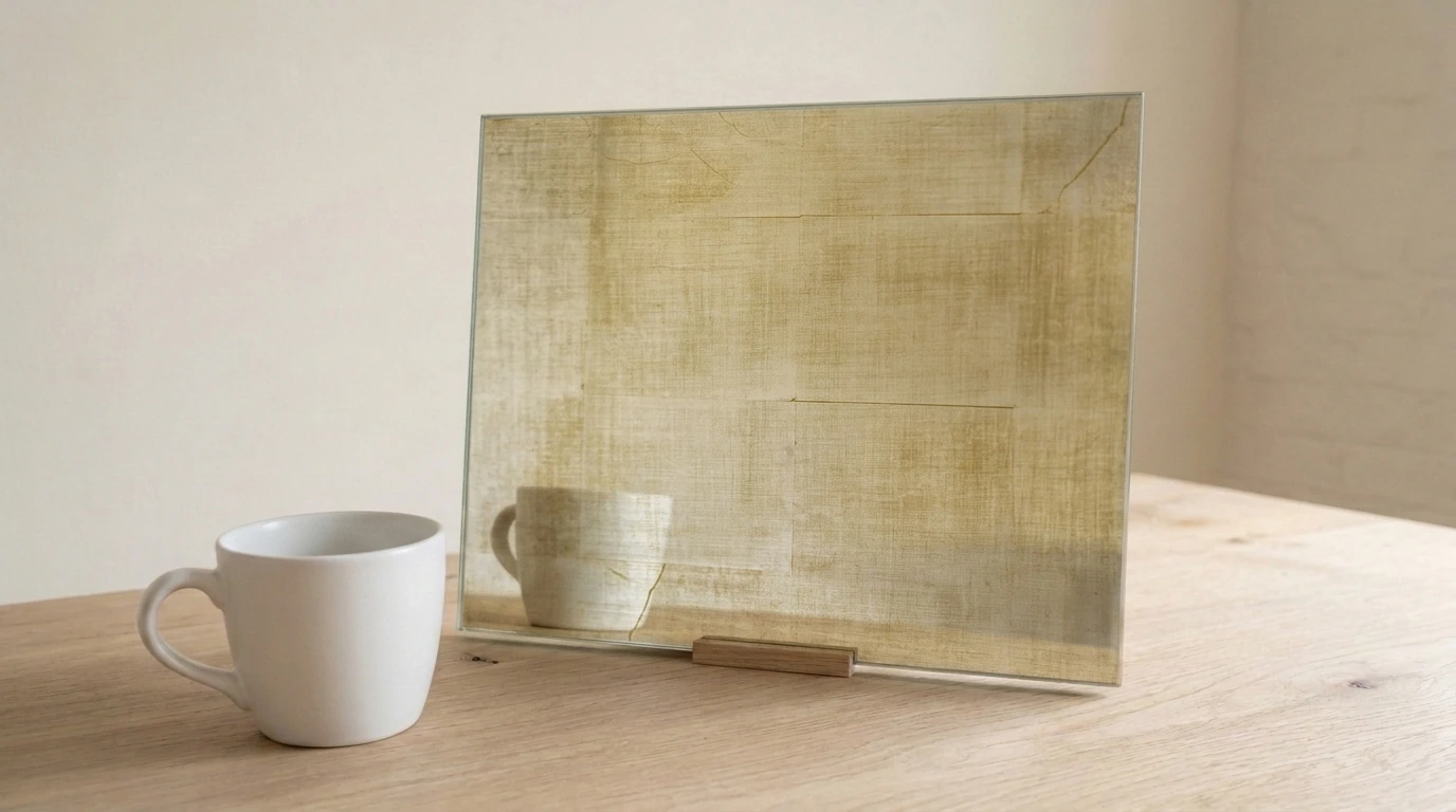 Strata Distressed Gold Toughenable Mirror on Silver with the white reference cup