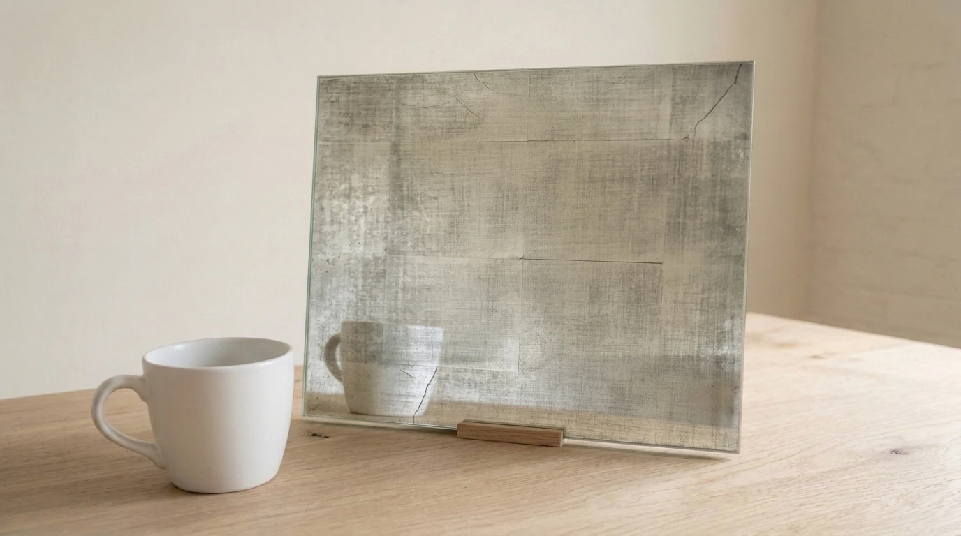 Strata Distressed Silver Toughenable Mirror on Silver with the white reference cup