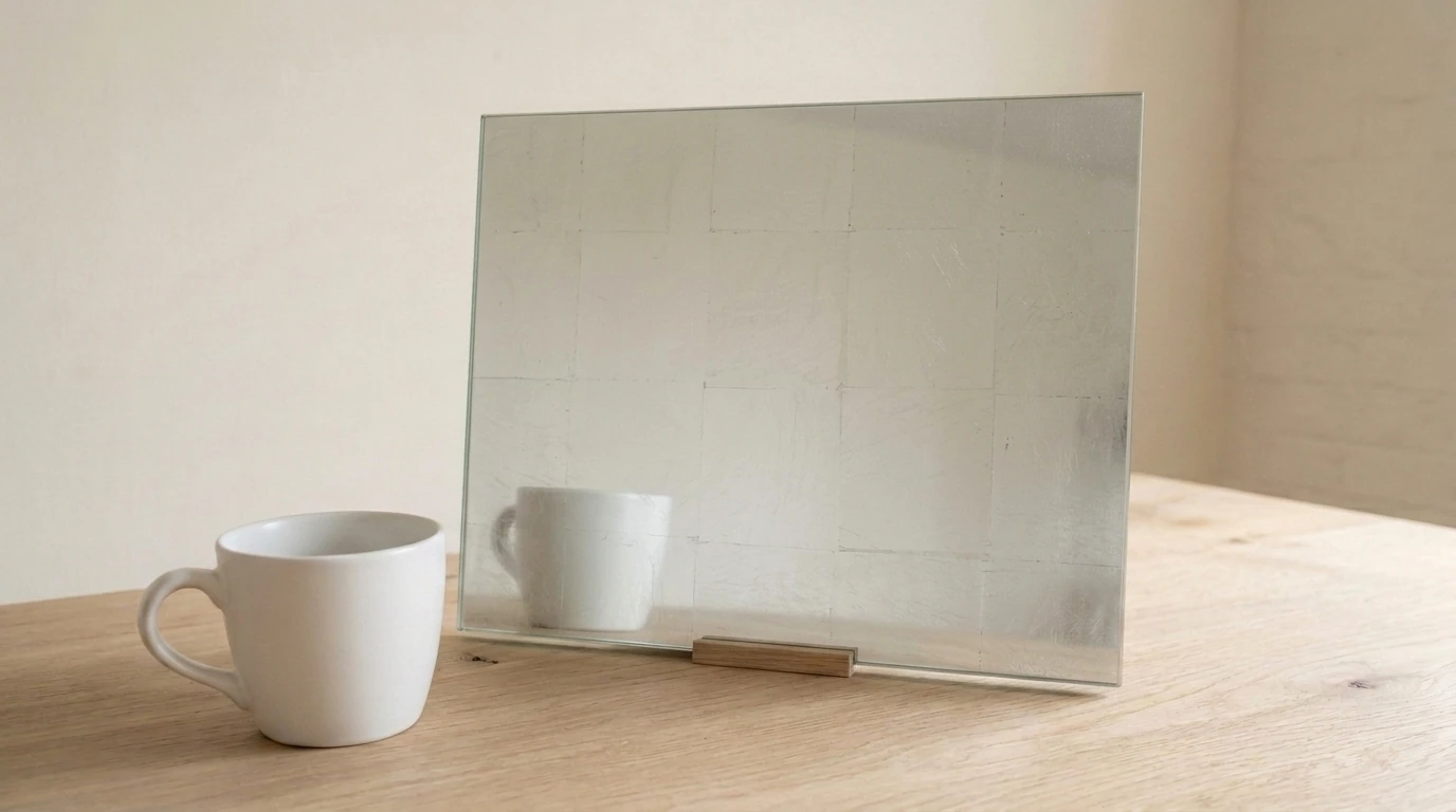 Strata Silver Leaf Toughenable Mirror on Silver with the white reference cup