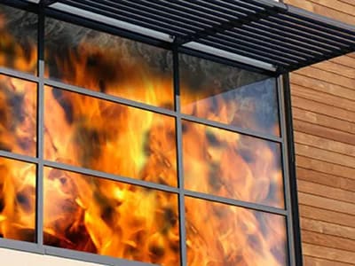 a window with a fire in it