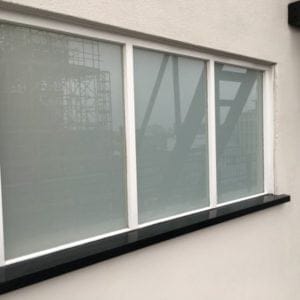 a window with a black trim