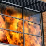 a window with a fire in it